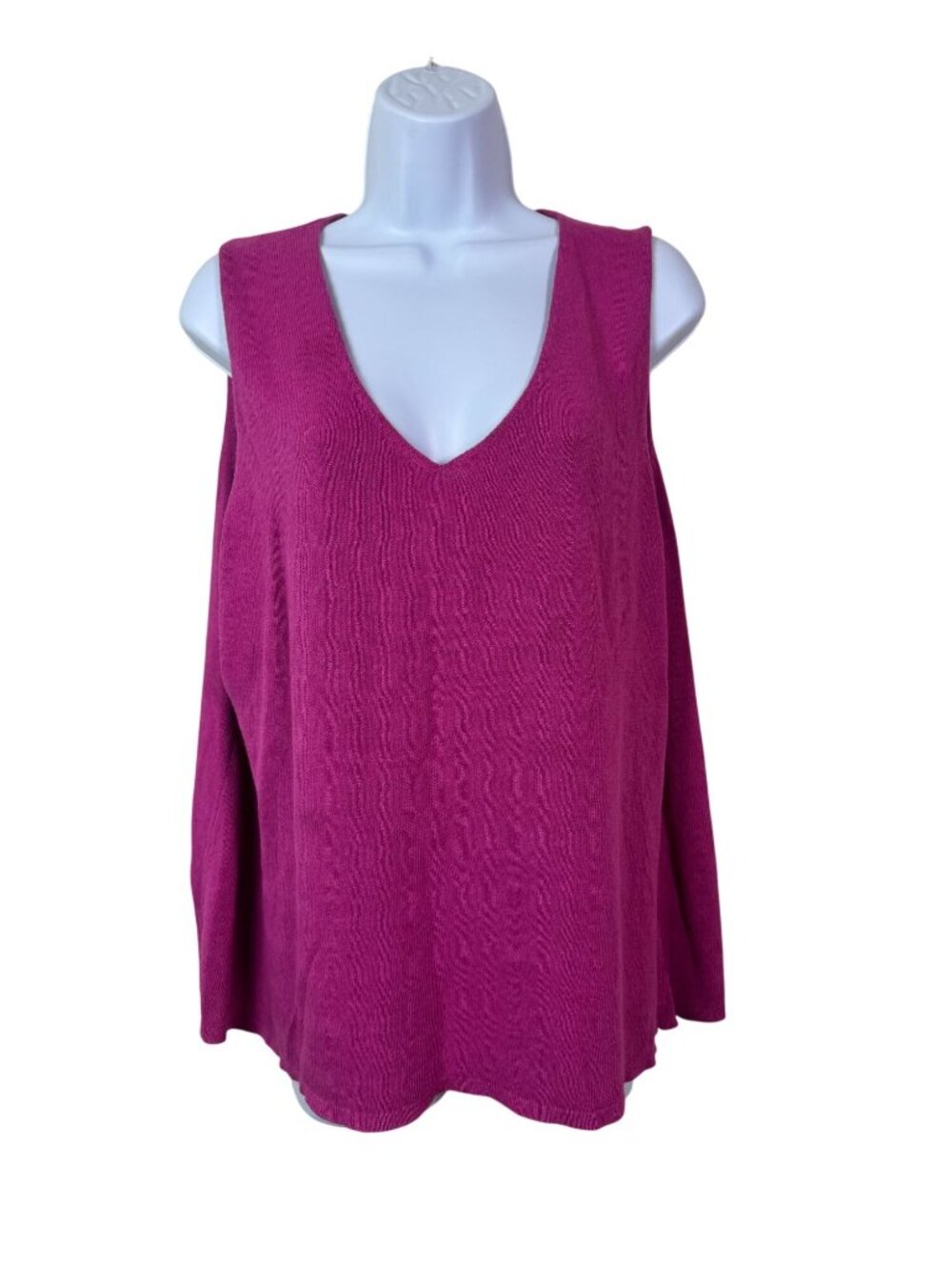 Eileen Fisher Cotton Silk V-Neck Pink Knit Tunic Tank Top Plus size 2X lagenlook